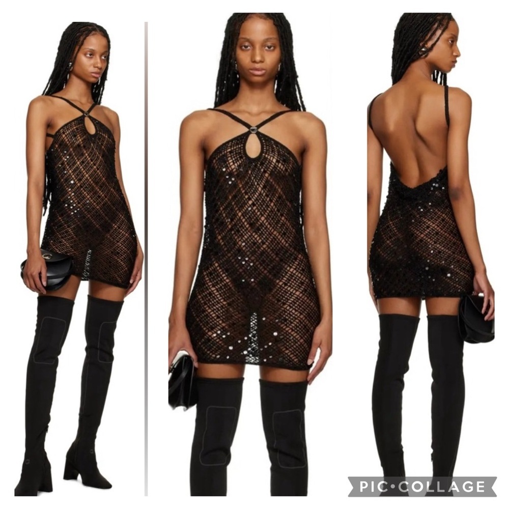 NEW Coperni PARIS Black Sequin Mesh mini  Dress xs